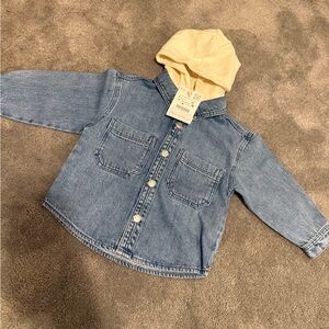 Zara Blue and Cream Jean Jacket with Hood